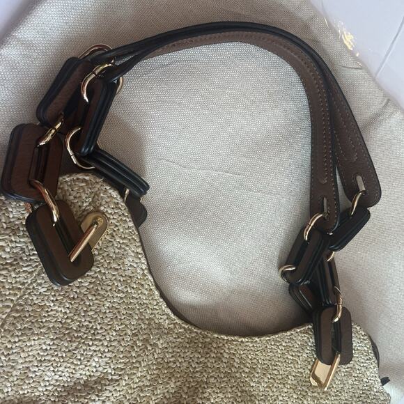 Kate & Alex Cuffaro Soft Tote Bag Tan/Brown Gold Trim 5 Compartments - Picture 5 of 13